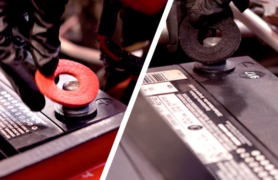 Battery terminal protectors are installed.