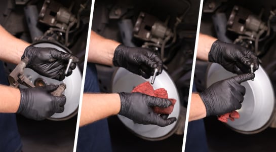 The slide pins are visually inspected for corrosion or pitting.