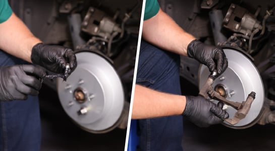 Fresh silicone grease is applied to the slide pins.