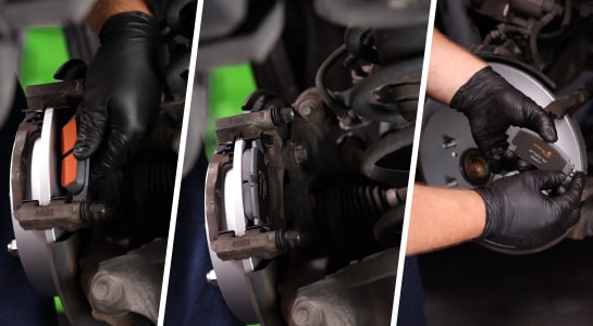 New brake pads are installed.