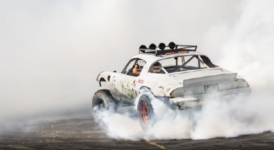 Drag racing car doing a burnout