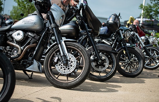 A row of parked motorcycles