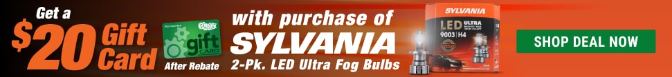 Get a $20 Gift Card with purchase of Sylvania 2-Pk. LED Ultra Fog Bulbs. Shop Deal Now.