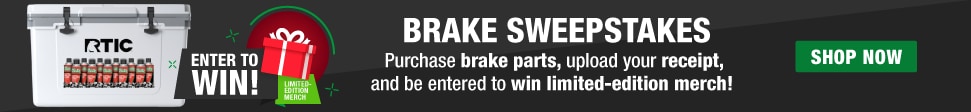 Brake Sweepstakes - Purchase brake parts, upload your receipt, and be entered to win limited-edition merch!