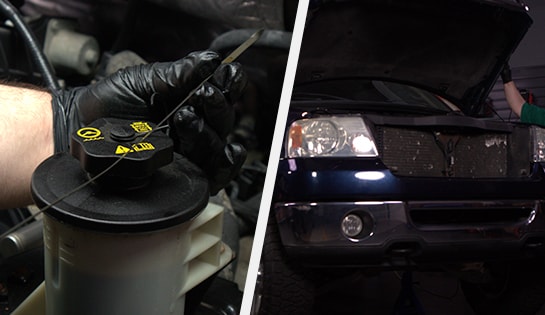 Auto parts professional checking the oil level in a Ford F-150